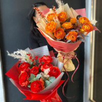 Букет КАРАМЕЛЬ с рыжими Ранункулюсами