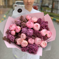 Букет сирень + 15 пионов