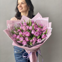 Букет ЛАВАНДА, пионовидные тюльпаны - 25 шт
