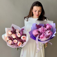 Букет РОЗА-СИРЕНЬ, 9 пионовидных роз