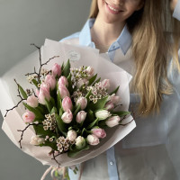 Букет ТЮЛЬПАНЫ, 25 шт нежно-розовые