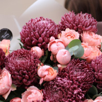 Букет с винными хризантемами и пионовиднымии розами ДЖАЙВ