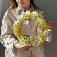 Интерьерный пасхальный венок лимонный с птицей, 28 см