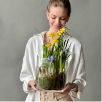 Весенний садик в прозрачном цилиндре, 20х30 см