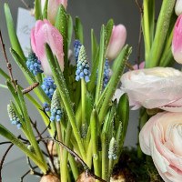 Весенняя композиция с тюльпанами и ранункулюсами