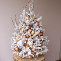 Елка заснеженная МАНДАРИНОВАЯ СОВА, авторский декор, ручная работа, огни 95 см