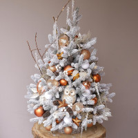 Елка заснеженная МАНДАРИНОВАЯ СОВА, авторский декор, ручная работа, огни 95 см
