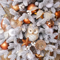 Елка заснеженная МАНДАРИНОВАЯ СОВА, авторский декор, ручная работа, огни 95 см