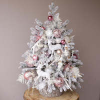 Елка заснеженная ПУДРА-ВАНИЛЬ, авторский декор, ручная работа, 95 см