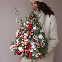 Рождественская ЕЛОЧКА СНЕГИРИ, живая хвоя - 50 см