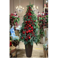 Елка с оформлением в кашпо натур пихта РЕД стиль