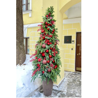 Елка с оформлением НАТУР хвоя КРАСНО-ЯГОДНАЯ, 1,8 м