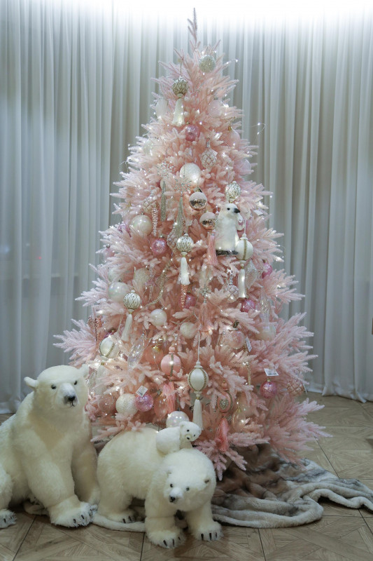 Елка с оформлением ПИНКИ ШАЙН 2.1 м с мишками