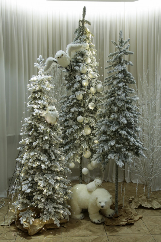 Сет елок с оформлением СНЕЖНЫЕ С СОВАМИ