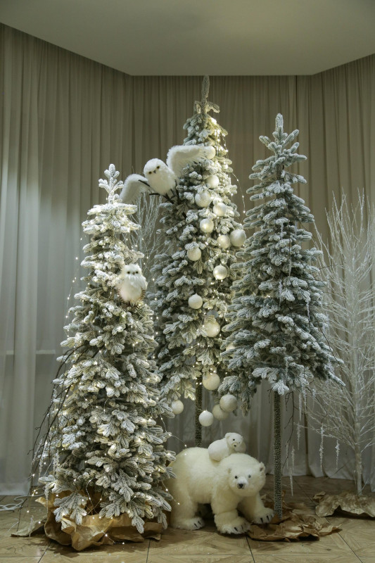 Сет елок с оформлением СНЕЖНЫЕ С СОВАМИ