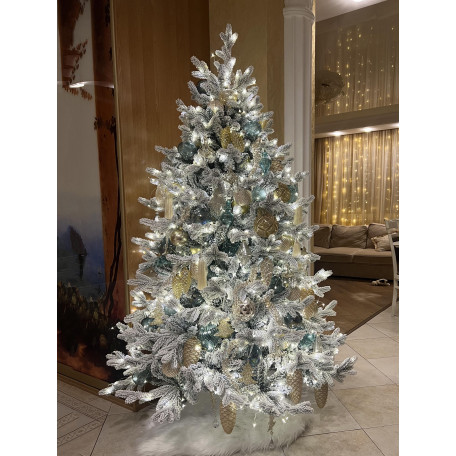 Елка с оформлением заснеженная ТИФФАНИ-ЗОЛОТО