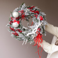 Рождественский венок, красно-белый, 50 см