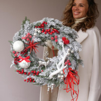 Рождественский венок, красно-белый, 50 см