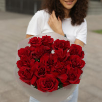 Букет бордовых роз ФЕЕРИЯ, 15 шт.