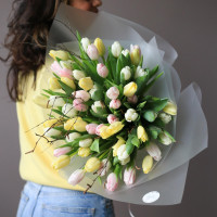 Букет БЕЛО-РОЗОВЫЙ МИКС, (БЕЗ лимонного сорта) 51 шт
