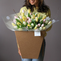 Букет БЕЛО-РОЗОВЫЙ МИКС, (БЕЗ лимонного сорта) 51 шт