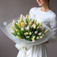 Букет БЕЛО-РОЗОВЫЙ МИКС, (БЕЗ лимонного сорта) 51 шт