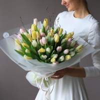 Букет БЕЛО-РОЗОВЫЙ МИКС, (БЕЗ лимонного сорта) 51 шт