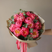 Букет КОРАЛЛОВЫЕ ПИОНЫ, 13 шт