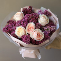 Букет РОЗА-СИРЕНЬ, 5 пионовидных роз