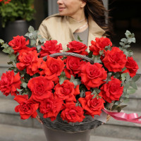 Корзина французских алых роз Nina, 19 роз *
