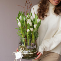 *ТЮЛЬПАНЫ 2 в 1 в вазе стекло *