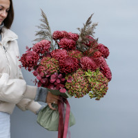 Букет ВИННЫЙ БРАУНИ, зел-борд гортензия