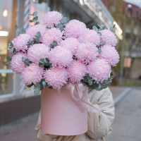 Коробка розовых хризантем, 19 шт.