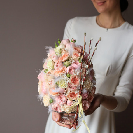 Цветочное яйцо на стекле, розы, ручная работа