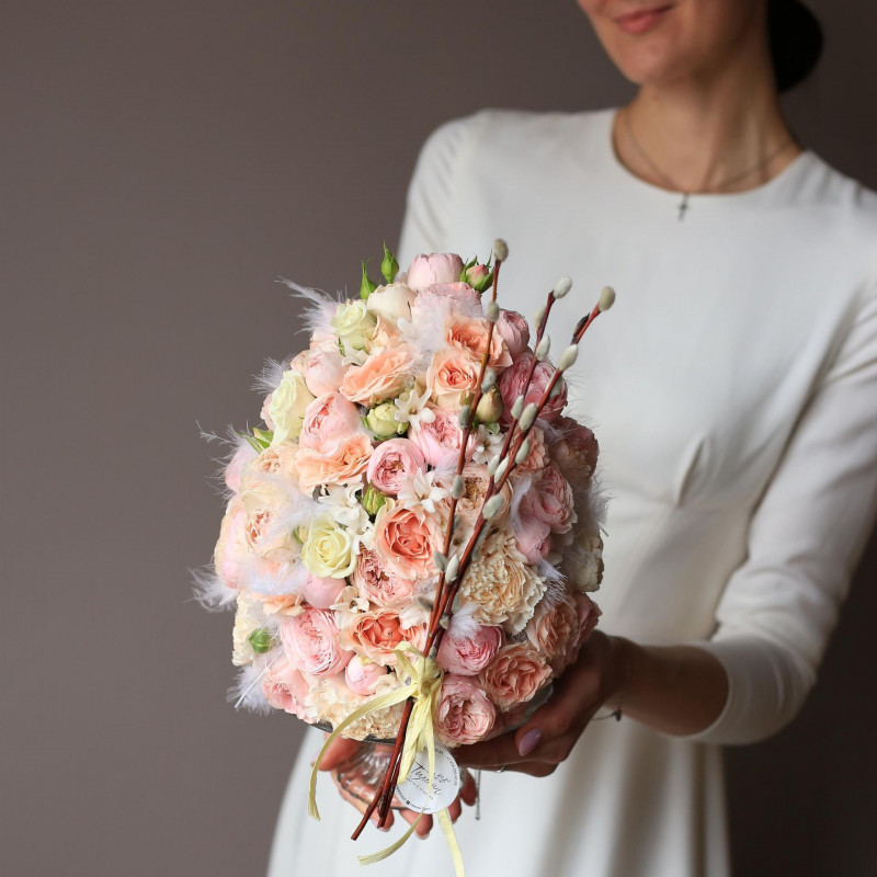 Цветочное яйцо на стекле, розы, ручная работа