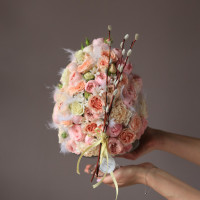 Цветочное яйцо на стекле, розы, ручная работа