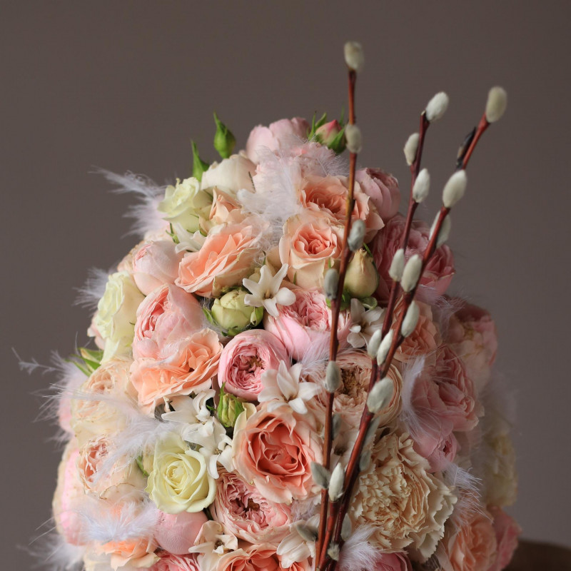 Цветочное яйцо на стекле, розы, ручная работа