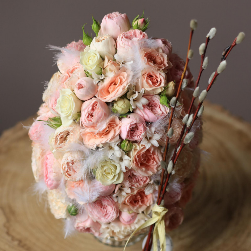 Цветочное яйцо на стекле, розы, ручная работа