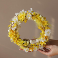 Интерьерный пасхальный венок лимонный с птицей, 28 см