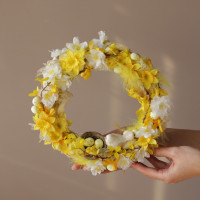 Интерьерный пасхальный венок лимонный с птицей, 28 см