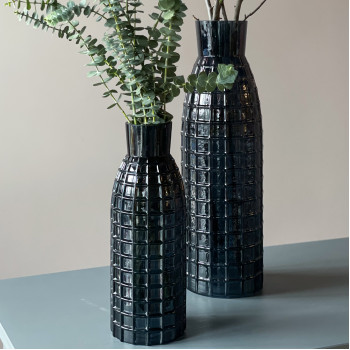 Черная стеклянная ваза с эффектом вафли, размер M, 49 см