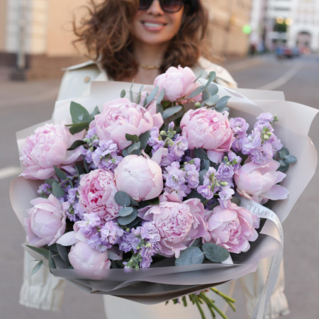 Дуо-букет ПИОНЫ-МАТТИОЛА, 11 шт.