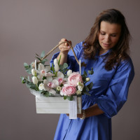 Ящик L с цветами МАРШМЕЛЛОУ (26х35 см)