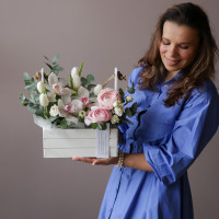 Ящик L с цветами МАРШМЕЛЛОУ (26х35 см)