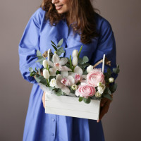 Ящик L с цветами МАРШМЕЛЛОУ (26х35 см)