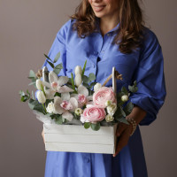 Ящик L с цветами МАРШМЕЛЛОУ (26х35 см)