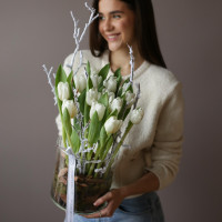 Букет в стекле * ТЮЛЬПАНЫ БЕЛЫЕ * (акция-11шт)