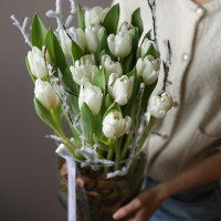 Букет в стекле * ТЮЛЬПАНЫ БЕЛЫЕ * (акция-11шт)