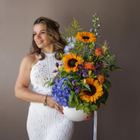 Композиция в кашпо ПОДСОЛНУХИ