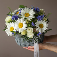Корзинка КРОТКОСТЬ с ромашками и васильками